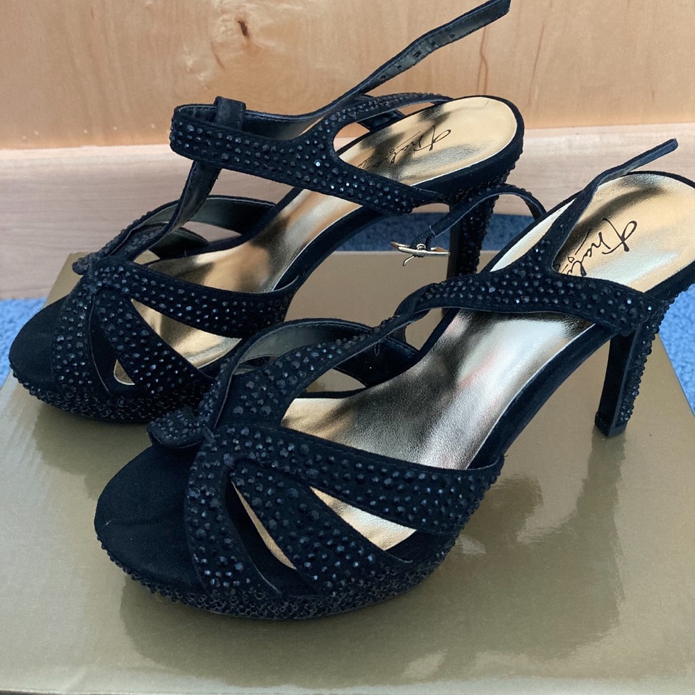 Black Rhinestone Heels - Size 7.5